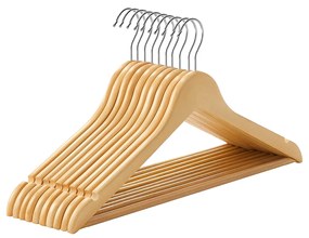 Cabides de madeira SONGMICS, conjunto de 10, cabides para casacos, cabides para roupas, com entalhes nos ombros, barra antiderrapante para calças, gancho giratório 360°, para ternos, camisas, casacos, natural CRW001-10