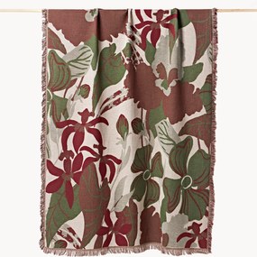 Manta reversível floral com franjas Latisha