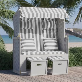 vidaXL Strandkorb c/ almofadões vime PE madeira maciça cinza e branco