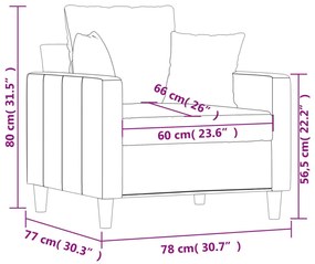 Poltrona Cinha - Cor Cinzento Escuro - 78x77x80 cm - Em Veludo e Estru