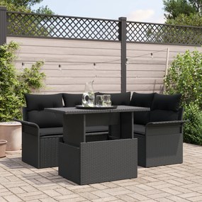 vidaXL Conjunto de Sofá de Jardim de 5 Peças com Almofadas Preto de Rattan Polipropileno