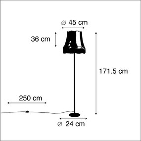 Candeeiro de pé retro preto com cúpula preta e cinzenta 45 cm - Simplo