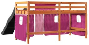 Cama alta p/ criança c/ cortinas 80x200 cm pinho maciço rosa