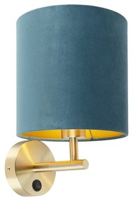 Candeeiro de parede elegante dourado com abajur de veludo azul - Matt Moderno