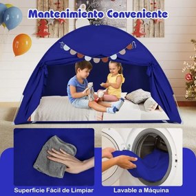 Tenda dobrável e portátil brincar para crianças 201 x 100 x 122 cm com 2 janelas e bandeiras para beliches duplos azul