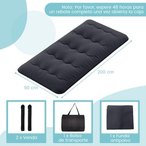 Colchão enrolável para o chão com capa lavável e com bolsa de transporte 200 x 90 x 10 cm - preto