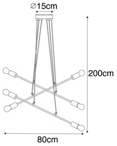 Candeeiro suspenso moderno preto 80 cm 6 luzes - Sydney Moderno