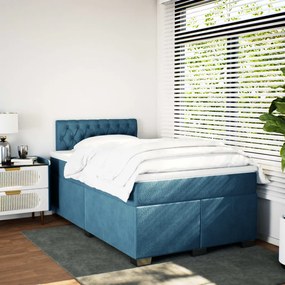 Cama boxspring com colchão 120x190 cm veludo azul