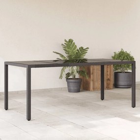 vidaXL Mesa de jardim com tampo de vidro 190x90x75 cm vime PE preto