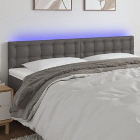 Cabeceira cama c/ LED 180x5x78/88cm couro artificial cinzento