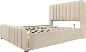Cama de casal estofada com arrumação para colchão 140X190 cm, Bege | AOSOM Portugal