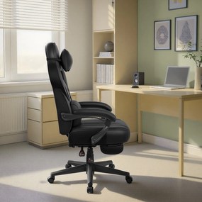 Cadeira de escritório ergonómica, cadeira para jogos com apoio para a cabeça e almofada lombar, regulável em altura Preto