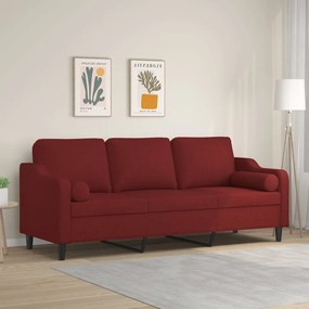 vidaXL Sofá 3 lug. c/ almofadas/almofadões 210cm tecido vermelho tinto