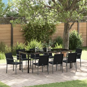 Conjunto de Jantar de Jardim com 9 Peças e Almofadas Pretas em Rattan de Polietileno