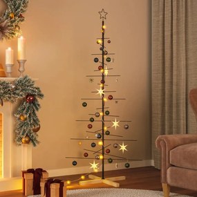 vidaXL Árvore de Natal de metal com base em madeira 180 cm preto