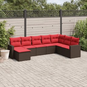 vidaXL 8 pcs conjunto sofás de jardim c/ almofadões vime PE castanho
