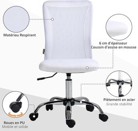 Cadeira de escritório com altura ajustável, base cromada e rotação de 360°, revestimento em malha branca