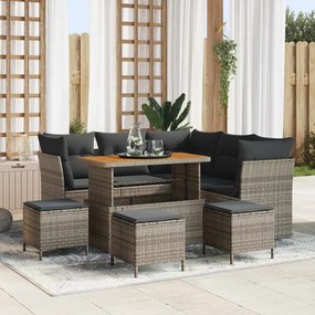 Conjunto de Sofá de Jardim vidaXL 9 Peças com Almofadas Cinza Poliratan Acácia