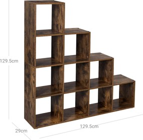 Estante com 10 cubos 129,5 x 29 cm x 129,5 castanho escuro/vintage