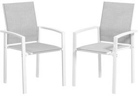Outsunny Conjunto 2 Cadeiras Jardim Empilháveis Tecido Transpirável Estrutura Aço Confortáveis 56x58x89 cm Branco Cinzento | Aosom Portugal