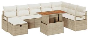 Conjunto de Sofás de Jardim 9 Peças com Almofadas Bege em Rattan Sinté
