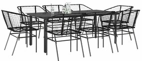 vidaXL Conjunto de jantar jardim 9 peças vidro vime PE preto