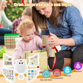 Painel de atividades de parede 11 em 1 em forma de coruja sensorial Montessori de madeira para crianças com mais de 3 anos Branco