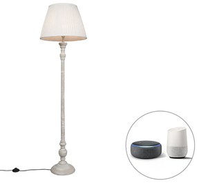 LED Candeeiro de pé inteligente Cinzento com Abaajur Plissado Branco incl. Wifi A60 - Classico Retro