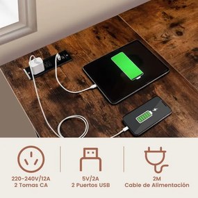 Secretária em forma de L com tomadas eléctricas e portas USB Secretária de canto de 120 cm com estantes Estação de trabalho multifunções Castanha