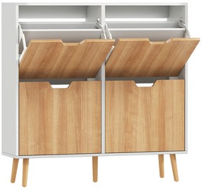 HOMCOM Sapateira para 16 Pares de Sapatos com 4 Gavetas e Prateleiras Ajustáveis 95x26x95 cm Branco e Madeira | Aosom Portugal