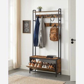Cabide Bengaleiro Hall com sapateira 30 x 85 x 180 cm Castanho Vintage-preto