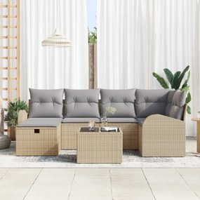 Conjunto de Sofá de Jardim de 7 Peças com Almofadas Bege Rattan