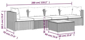 5 pcs conjunto lounge de jardim c/ almofadões vime PE preto