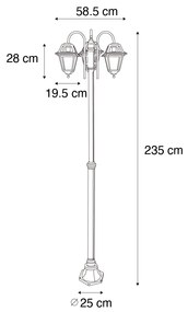 Lanterna exterior clássica preta 235 cm 3-luzes IP44 - Berta Clássico / Antigo