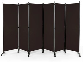 Biombo Divisória dobrável de 6 painéis com rodas bloqueáveis Divisória para sala de estar e quarto 334,5 x 30 x 172 cm Castanho