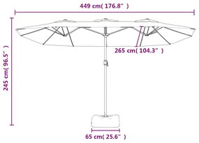 Guarda-sol com cabeça dupla e luzes LED 449x245 cm antracite