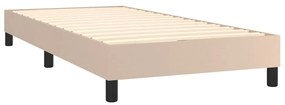 Cama box spring c/ colchão/LED 80x200cm couro artif. cappuccino