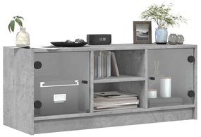 Móvel de TV c/ portas de vidro 102x37x42 cm cinza cimento