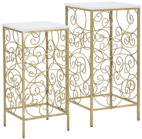 CONJUNTO DE 2 MESAS DE APOIO ESPIRAL 34X34X70-29X29X60 CM DOURADO E BRANCO