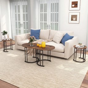 Conjunto de 3 Mesas de centro, Design Empilhável, Castanho+Preto