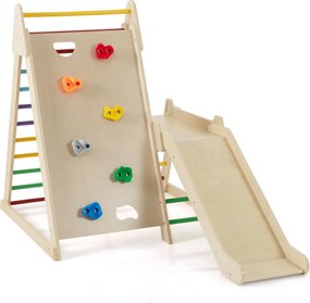 Conjunto de escalada interior para crianças 3 em 1 com escorrega, parede de escalada e escada de madeira para crianças com mais de 3 anos Multicolor