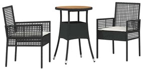 Conjunto de Jantar de 3 Peças Preto Rattan Sintético