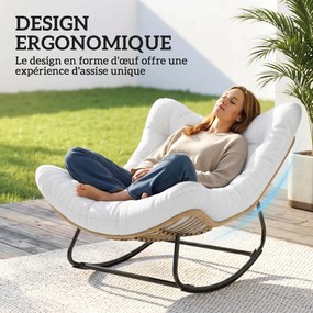 Cadeira de baloiço de jardim em forma de ovo com almofada acolchoada 98 x 111 x 74 cm creme
