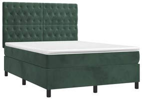 Cama com molas/colchão 140x190 cm veludo verde-escuro