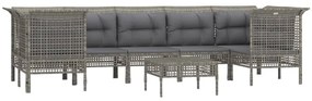 8 pcs conjunto lounge de jardim c/ almofadões vime PE cinzento