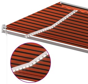 Toldo retrátil manual com luzes LED 5x3 m laranja e castanho