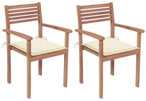 Cadeiras de jardim c/ almofadões cor creme 2 pcs teca maciça