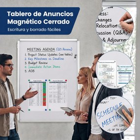 Quadro de Avisos com Porta Transparente, 96 x 71 x 3,2 cm, Quadro Branco Magnético com Fecho à Chave, Preto+Branco
