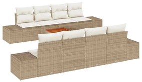 Conjunto de Sofá de Jardim de 9 Peças com Almofadas Bege em Polyrattan