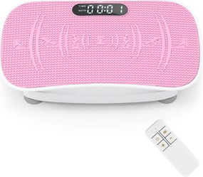 Plataforma vibratória muscular com 10 intensidades e controlo remoto para emagrecer, queimar calorias e tonificar os músculos - Branco + Rosa